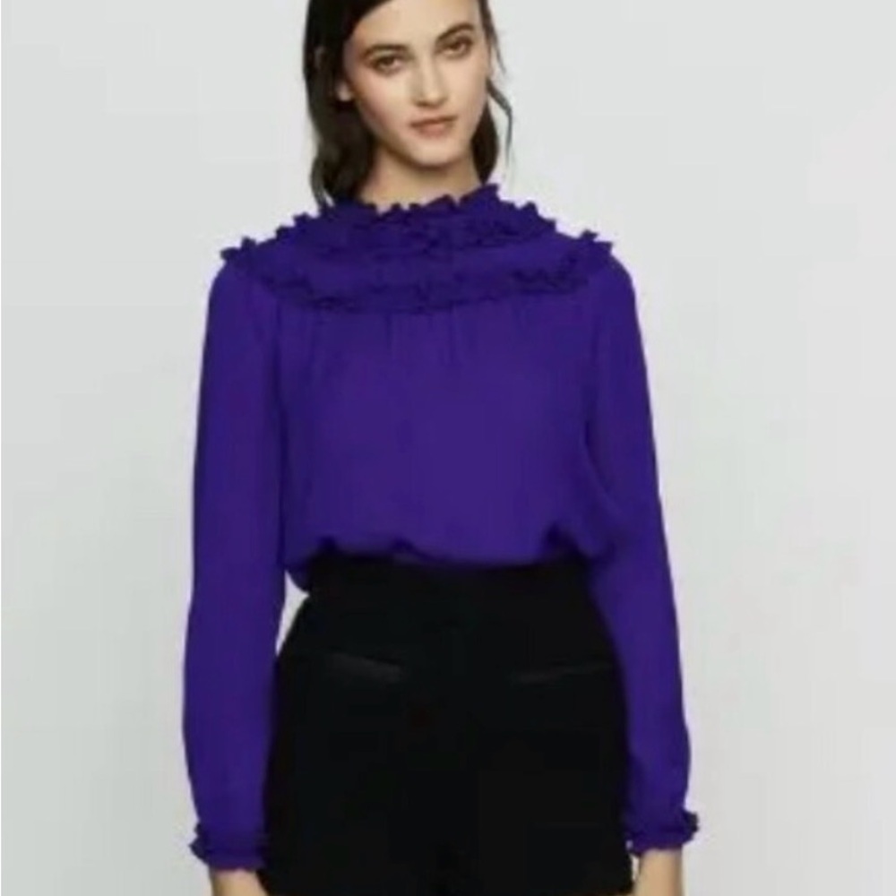 Maje Royal Blue Ruffled Blouse - Picture 3 of 5